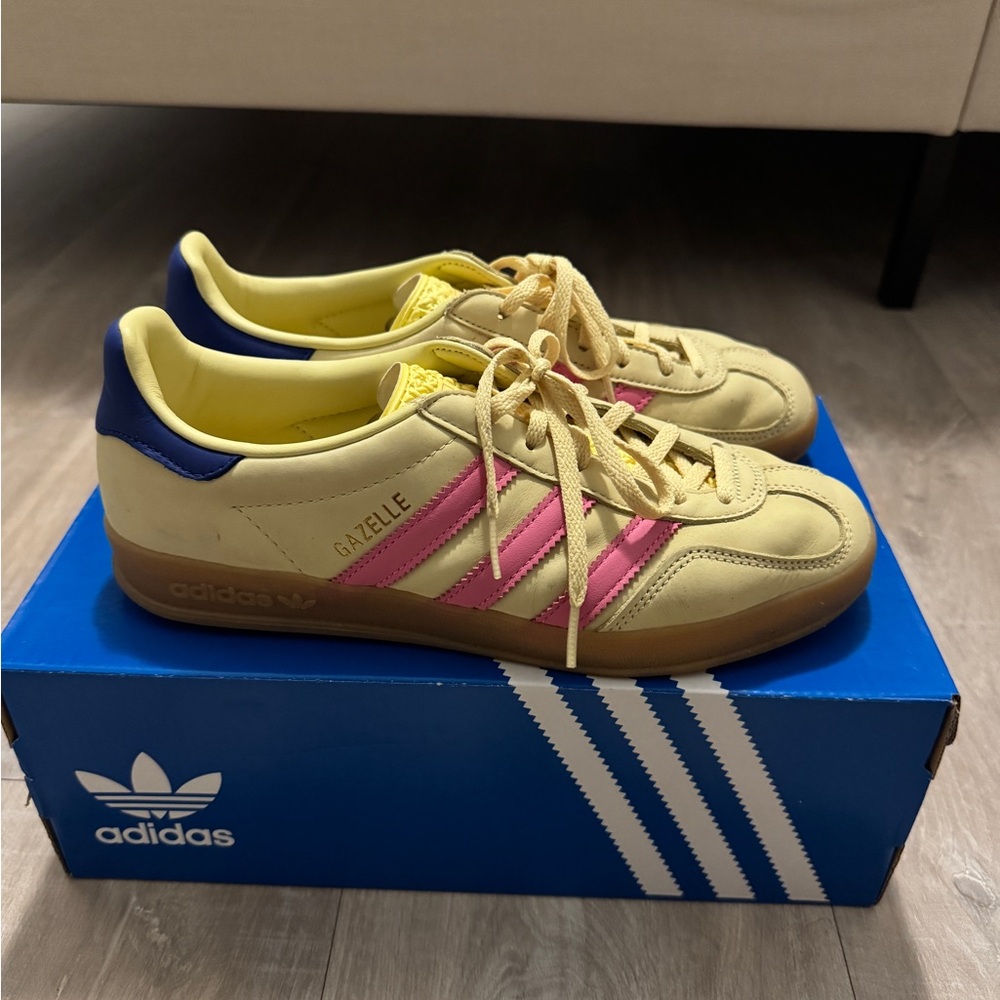 Adidas Gazelle Sneakers with Pink and Blue Accents